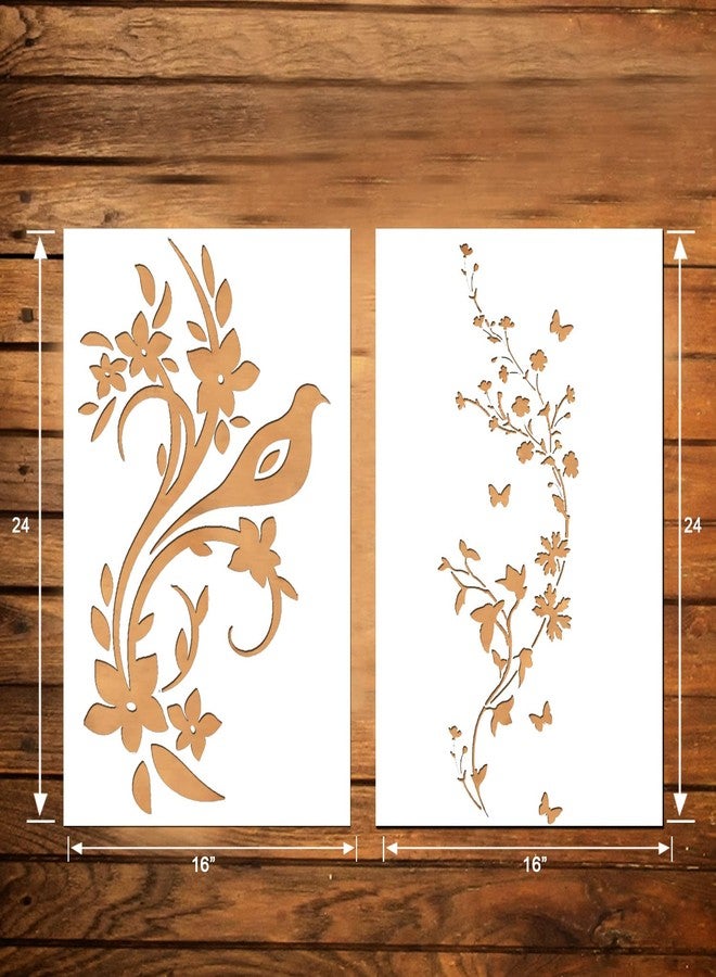 ARandNJ مجموعة قوالب رسم جدارية من ARandNJ، (المقاس: 16 × 24 بوصة)، عبوة من قطعتين، بنمط فني مستوحى من الطبيعة - ضباب زهري جذاب وطائر ناطق، مناسبة لتزيين أي جدار أو أثاث - Image 2